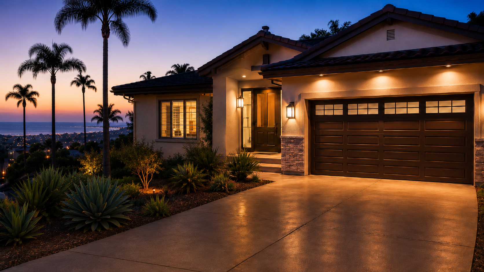 New garage door installed on a San Diego-style home